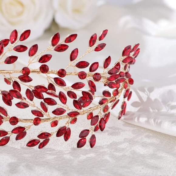 Wedding Tiara Headband for Women Crystal Handmade Queen Leaf Bridal Headband Hea - Picture 4 of 5